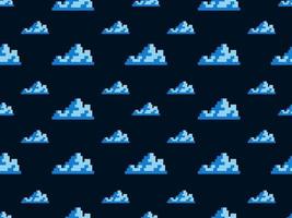nahtloses muster der wolkenzeichentrickfigur auf blauem hintergrund. pixelart vektor