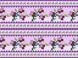 nahtloses muster der blumenzeichentrickfigur auf purpurrotem hintergrund. pixelart vektor