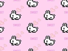 nahtloses muster der kaninchenzeichentrickfigur auf rosa hintergrund. Pixel-Stil vektor