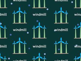 nahtloses muster der windmühlenzeichentrickfigur auf grünem hintergrund vektor