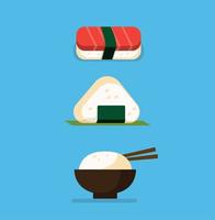 Sushi, Onigiri und Reisschüssel, japanisches Essen-Icon-Set vektor