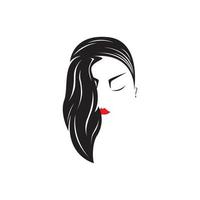 flicka kvinna med frisyr hår vacker salong makeup huvud siluett logotyp vektor ikon symbol illustration design