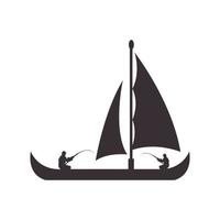 Angeln mit Segelboot-Silhouette-Logo-Design-Vektor-Symbol-Illustration vektor