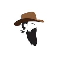 Mann Gesicht mit Haaren und Bart Cowboy mit Hut Seitenansicht Logo Vektor Symbol Symbol Illustration Design