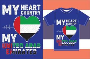 Mein Herz, mein Land, meine Vereinigten Arabischen Emirate. T-Shirt-Design mit Flagge der Vereinigten Arabischen Emirate vektor