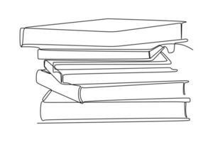 kontinuerlig en rad teckning av en hög med böcker. vektor illustration för utbildningsmaterial tillbaka till skolan tema eller koncept