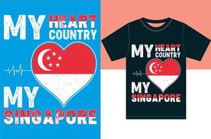 mitt hjärta, mitt land, mitt singapore. singapore flagga t-shirt design. vektor