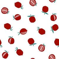 vektor seamless mönster med granatäpple frukter i tecknad platt stil på vit bakgrund. färska färgglada frukt tapeter för textildesign, omslagspapper