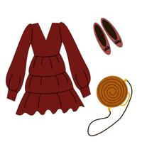 eine Reihe von Boho-Outfits und verschiedenen Boho-Elementen. modische Kleidung, Tasche, Kleid, Schuhe. vektorillustration in einem flachen stil vektor