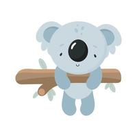 süßer koala auf dem baum. Cartoon-Stil. Vektor-Illustration. für Kindersachen, Karten, Poster, Banner, Kinderbücher, Bedrucken der Verpackung, Bedrucken von Kleidung, Stoff, Tapete, Textilien oder Geschirr. vektor