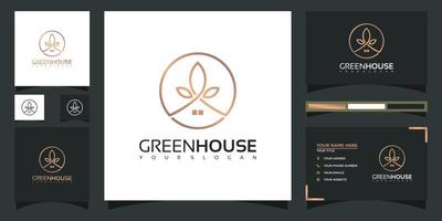 grönt hus logotyp med löv koncept vektor