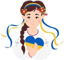 söt ukrainsk tjej i traditionella kläder med gul-blått hjärta vektor