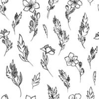 lineares, schwarz-weißes, nahtloses Blumenmuster im Doodle-Stil. Vektor-Illustration. vektor