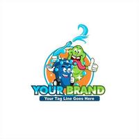 Reinigungsbehälter-Vorlagen-Design-Logo mit bearbeitbarem Design der Maskottchen-Zeichentrickfigur vektor