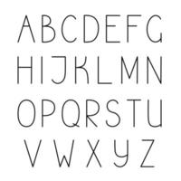 stora handritade svarta bokstäver i det engelska alfabetet i konturvektorillustration i doodlestil, kalligrafisk abc, söt rolig dekorativ handstil, konturfodrad konst och bokstäver vektor