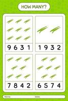 hur många räknar vilt med gröna bönor. kalkylblad för förskolebarn, aktivitetsblad för barn, utskrivbart kalkylblad vektor
