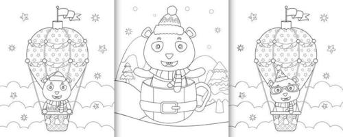 målarbok med söta panda jul karaktärer vektor