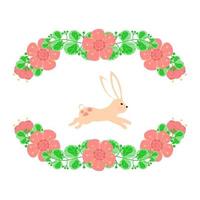 affischmall, inbjudan, dekorerad med kanin och blommor, handritad. Välkommen. tack för att du firade med oss. påsk. vår. festinbjudan, kort vektor