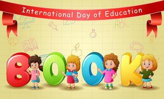 internationella dagen för utbildning med barn och bokstäver vektor