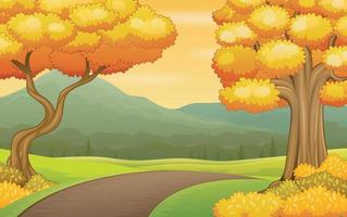 Herbstlandschaftshintergrund mit Straße und Bergen vektor