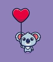 söt koala flytande med ballong kärlek tecknad vektorillustration vektor