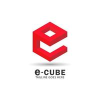 buchstabe e-logo, mit sechseckform, 3d-stil