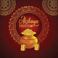 fröhlicher feiertag akshaya tritiya mit goldmünzentopf vektor