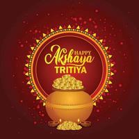 kreativer akshaya tritiya feierhintergrund mit goldmünzentopf vektor