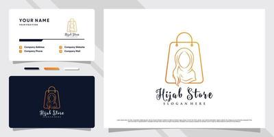 hijab store logo für muslimische schönheitsmode mit kreativem konzept und visitenkartendesign premium-vektor vektor