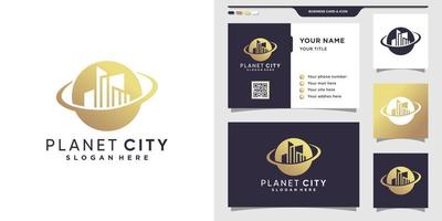 Planet City-Logo und Visitenkarten-Design. Premium-Vektor vektor