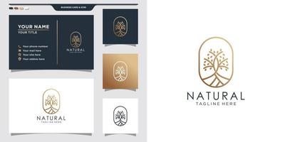 naturligt träd logotyp med linjekonststil och visitkortsdesign. premium vektor