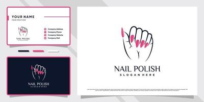 nagellack eller nagelsalong logotyp med kreativa element och visitkort design premium vektor