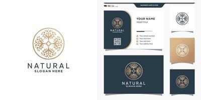naturliga träd logotyp mall med cirkel koncept och visitkort design premium vektor
