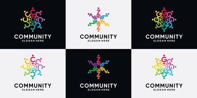 set bunt community logotyp design första bokstaven c, z, g med kreativa koncept. vektor