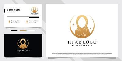 skönhet kvinna muslimsk logotyp bär hijab med kreativa element och visitkort design premium vektor