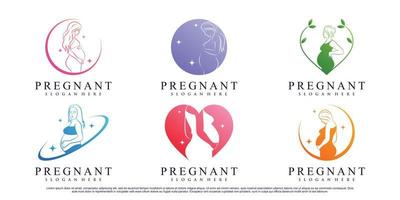 satz des logodesigns der schwangeren frau mit kreativem elementprämienvektor vektor