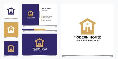 hus logotyp design med modernt koncept och visitkort. elegant logotyp mall och visitkort design premium vektor