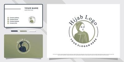 moslemisches logo der schönheitsfrau, das hijab mit kreativem element und visitenkartendesign-prämienvektor trägt vektor