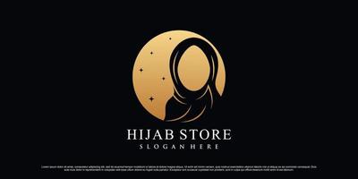 skönhet hijab eller hijab butik logotyp för muslimsk kvinna med kreativa element premium vektor