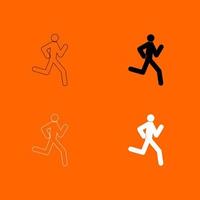 Running Man-Stick Schwarz-Weiß-Farbset-Symbol. vektor
