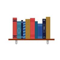 Bücherregal mit verschiedenen stilvollen und detaillierten Büchern isoliert auf weißem Hintergrund. Gestaltungselement für das Bildungskonzept. Vektor-Illustration