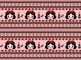 flicka och läppstift seriefigur seamless mönster på rosa background.pixel stil vektor