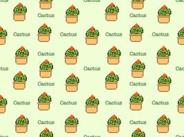 kaktus-zeichentrickfigur nahtloses muster auf grünem hintergrund. pixel-stil vektor