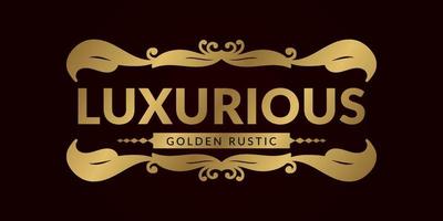 luxuriöses goldenes rustikales Vintage-Grenze-Vektor-Logo-Design-Element vektor