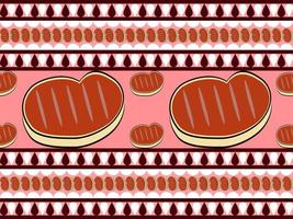 kött seriefigur seamless mönster på röd bakgrund vektor