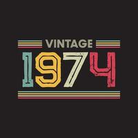 1974 Vintage Retro-T-Shirt-Design, Vektor, schwarzer Hintergrund vektor