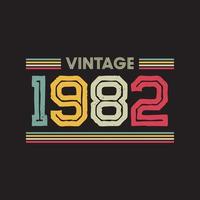 1982 Vintage Retro-T-Shirt-Design, Vektor, schwarzer Hintergrund vektor