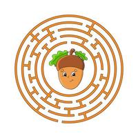 Kreis Labyrinth. Spiel für Kinder. Puzzle für Kinder. rundes Labyrinth-Rätsel. Farbvektorillustration. finde den richtigen Weg. Bildungsarbeitsblatt. vektor
