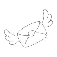 kuvert med vingar. målarbok sida för barn. alla hjärtans dag. seriefigur. vektor illustration isolerad på vit bakgrund.