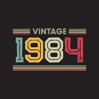 1984 Vintage Retro-T-Shirt-Design, Vektor, schwarzer Hintergrund vektor